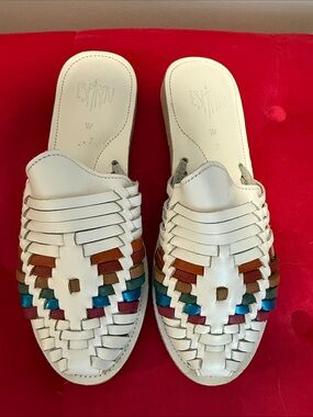 Pride Woven Leather Slide Mules with Multicolor Inlay